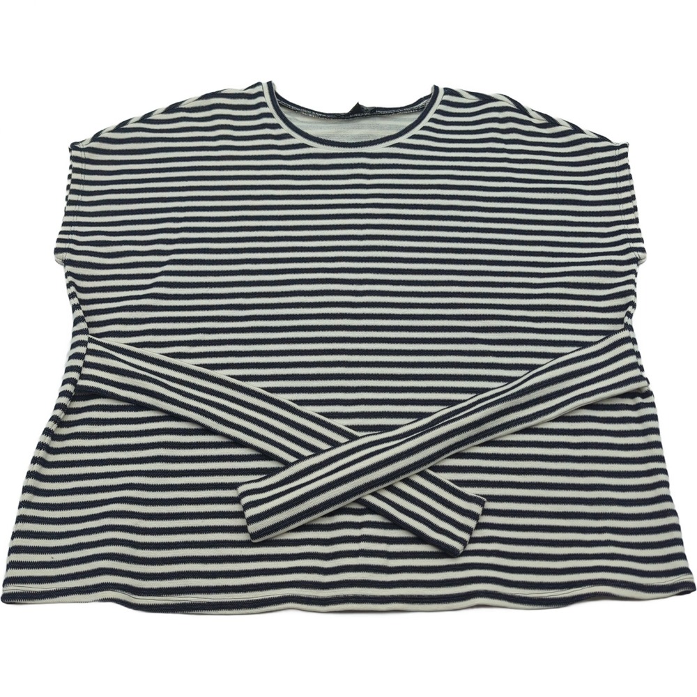 Express Navy Blue White Striped Short Sleeve Tie Waist Knit Top Medium